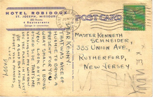 1940 Penny Post Card Message